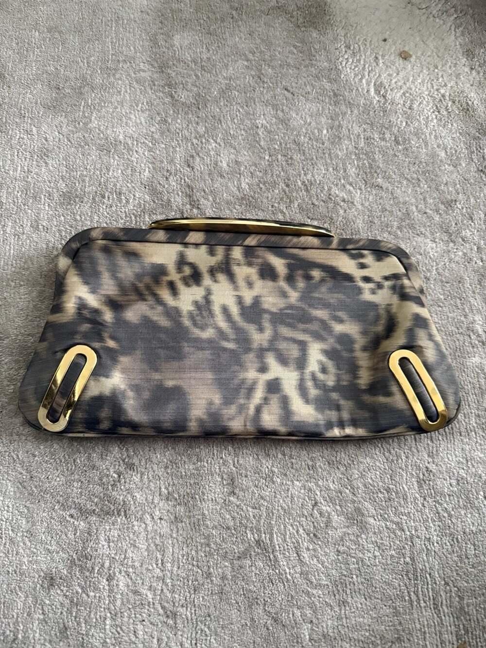 Brian Atwood Leopard Print Satin Clutch